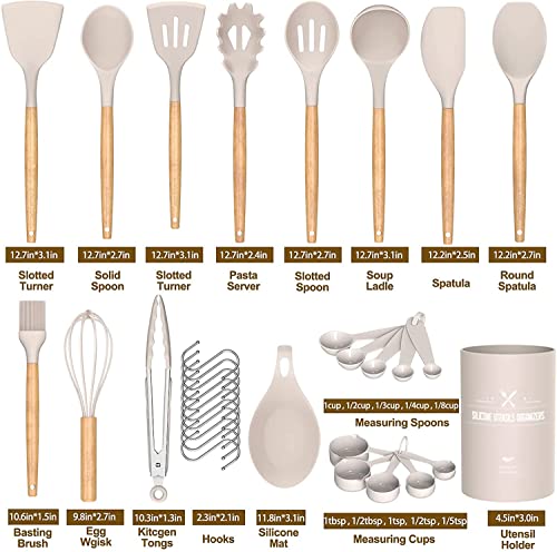  Kitchen Utensils Set,33PC Silicone Kitchen Cooking Utensils Set  - Measuring Cups and Spoons Set with Stainless Steel Handle Kitchen Gadgets  (Grey) : Home & Kitchen