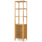 Bamboo Laundry Room Storage Floor Cabinet Tower with Louvered Door
