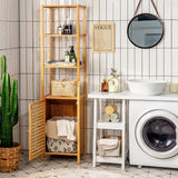 Bamboo Laundry Room Storage Floor Cabinet Tower with Louvered Door