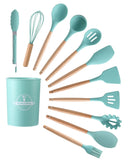 Wooden Handle 12-Piece Silicone Cooking Utensil Set 