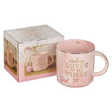 Inscribed Pink Marbled Friendship Ceramic Coffee Mug with Gift Box