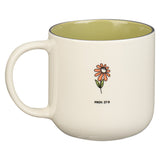 White Green Floral Friendship Ceramic Coffee Mug -  Backside View with Flower and Bible Verse -  Proverbs 27:9