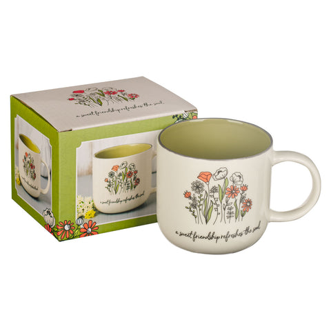 White Green Floral Friendship Ceramic Coffee Mug with Gift Box