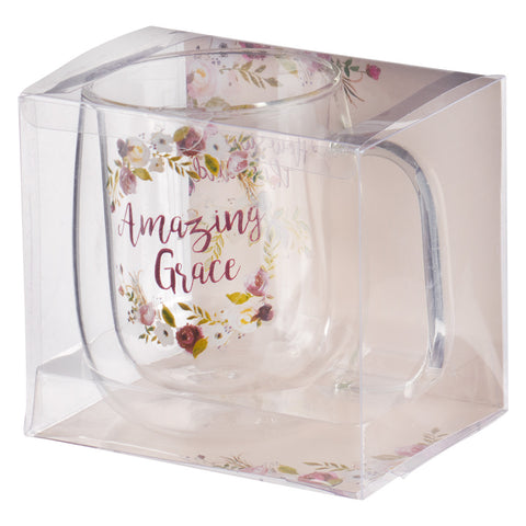 Floral Double-Walled Glass Coffee Mug in Gift Box