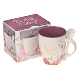 Purple Floral Ceramic Coffee Mug with Spoon and Gift Box