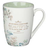 Blue-Green Floral Ceramic Coffee Mug with Ecclesiastes 3:11