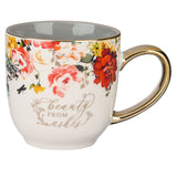 "Beauty From Ashes" Red and Orange Marigold Ceramic Tea Cup