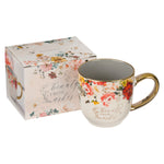 "Beauty From Ashes" Red and Orange Marigold Ceramic Tea Cup with Gift Box