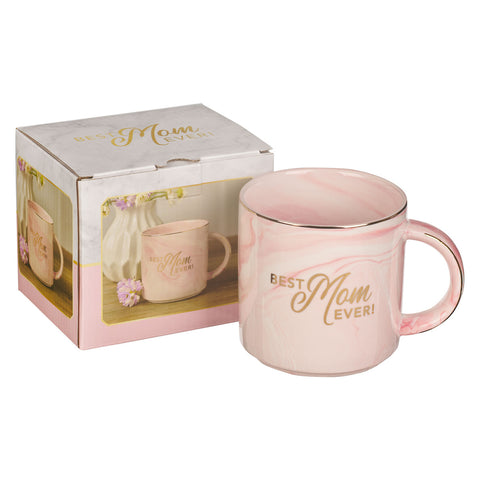 Best Mom Ever Pink Marbled Ceramic Coffee Mug with Gift Box