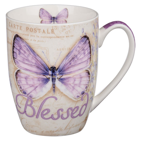 Ceramic Coffee Mug with Purple Butterfly Design