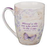 Ceramic Coffee Mug with Purple Butterfly Design