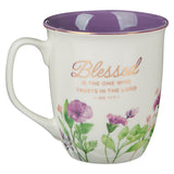 Purple Floral Ceramic Coffee Mug