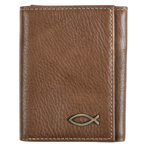 Brown Genuine Leather Trifold Wallet