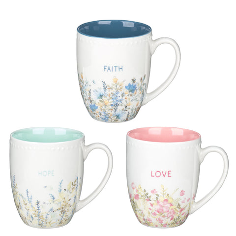Faith Hope Love Floral Design Mug Set