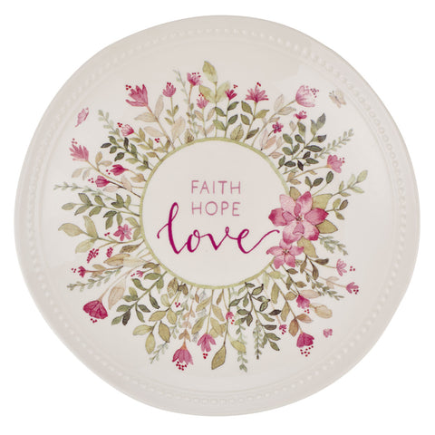 White Ceramic Plate with Pink Floral Design