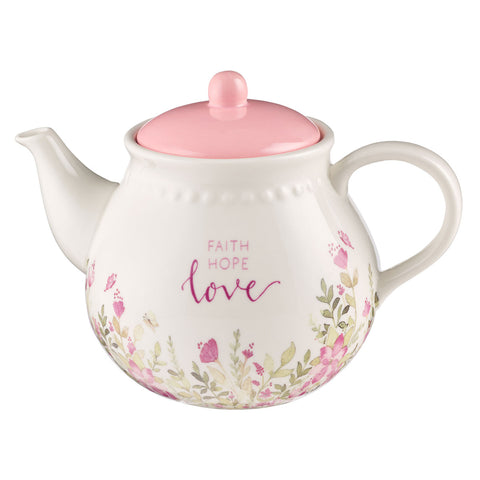 Faith, Hope, Love Petite Floral Ceramic Teapot