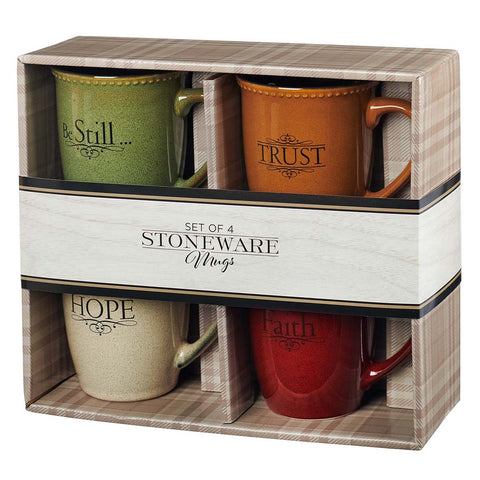 Faith, Hope, Trust, Be Still Stoneware Coffee Mug Set of Four