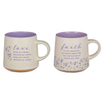Faith and Love Lilac Purple Ceramic Coffee Mug Set - Two Mugs