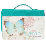 Teal Faux Leather Book Cover with Butterfly Design