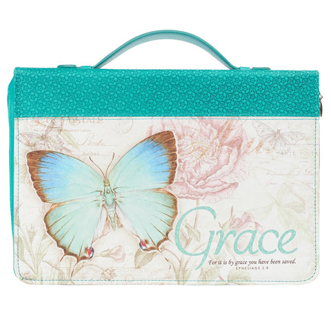 Teal Faux Leather Book Cover with Butterfly Design