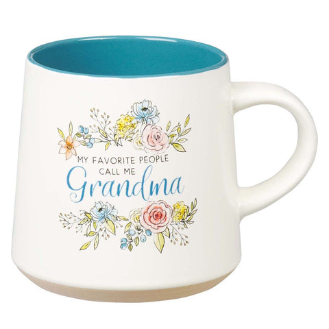 Natural Stoneware Based Floral Ceramic Coffee Mug Inscribed with "My Favorite People Call Me Grandma"  