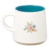 Natural Stoneware Based Floral Ceramic Coffee Mug with Deep Teal Green Interior