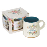 Natural Stoneware Based Floral Ceramic Coffee Mug Inscribed with "My Favorite People Call Me Grandma" with Gift Box