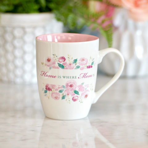 "Home Is Where Mom Is" Floral Ceramic Coffee Mug