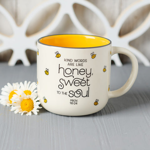 Honey Bee Design Ceramic Coffee Mug with Daisy Flowers