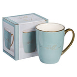 It Is Well With My Soul Soft Blue and Gold Ceramic Coffee Mug with Gift Box