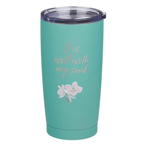 Teal Pink Blossom Stainless Steel Travel Tumbler