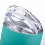 Teal Pink Blossom Stainless Steel Travel Tumbler - Close-Up of Lid