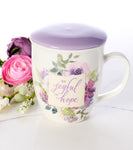 Lidded Ceramic Floral Coffee Mug