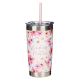 Pink Floral Stainless Steel Travel Tumbler
