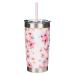 Pink Floral Stainless Steel Travel Tumbler