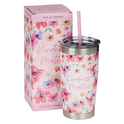 Pink Floral Stainless Steel Travel Tumbler with Gift Box