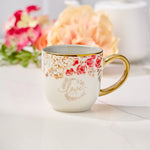 "Love" Red and Orange Floral Ceramic Mug