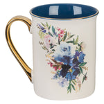 White and Blue Floral Ceramic Coffee Mug - Backside View with Floral Design