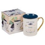 White and Blue Floral Ceramic Coffee Mug with Inscription with Gift Box