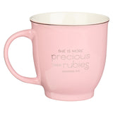 Pink "I Love You Mom" Ceramic Mug - Backside View with Proverbs 3:15 Bible Verse