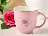 Pink "I Love You Mom" Ceramic Mug - Close-Up