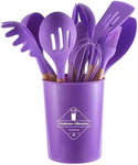 Wooden Handle 12-Piece Silicone Cooking Utensil Set - Purple