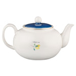 Lemon Designed Blue Lidded White Ceramic Teapot