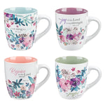 Floral Four Piece Ceramic Coffee Mug Set