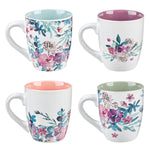 Floral Four Piece Ceramic Coffee Mug Set