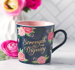 Navy Blue Ceramic Coffee Mug with Pink Roses