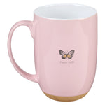 Pink Butterfly Garden Ceramic Coffee Mug - Backside View and Exposed Clay Based