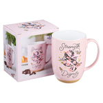 Pink Butterfly Garden Ceramic Coffee Mug with Exposed Clay Base and Decorative Gift Box