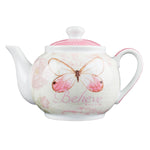 Ceramic Lead-Free Teapot with Botanic Butterfly Design