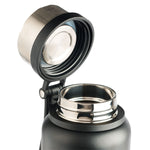 Silver Black Dad Stainless Steel Water Bottle with Close-Up of Lid